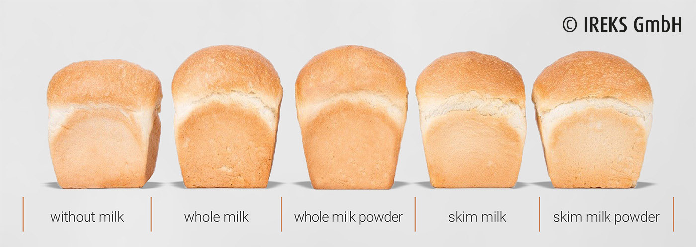 Baked goods made from yeast dough with milk or dry milk product and water 